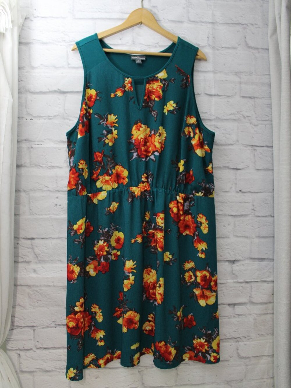 Market & Spruce Plus 3X Teal Bold Floral Sleeveless Keyhole Sheath Shift Dress